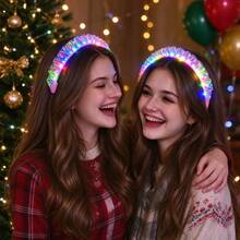 Multicolor Flashing LED Light Up Headband, Iridescent Hologram Ruffle Hair Hoop, Christmas New Year Festival Party Hair Accessories For Women Girls - Wavy Headband - View 2
