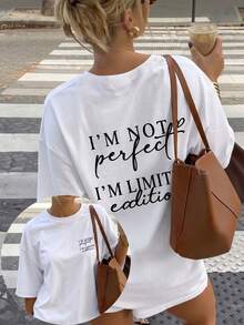 Limited Edition Printed Women T-Shirt | I'm Not Perfect, Casual Round Neck Short Sleeve Top, Fashionable For Spring & Summer White - White - View 11