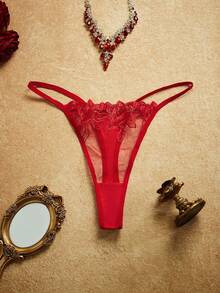 PinupPomp 4pcs Plus Size Women's Embroidered Lace Underwire Single Layer Bra, Push Up Low Waist Thong Panty, Garter Belt, Leg Rings,Floral Embroidery - Red - View 13