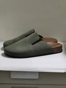 Men's Fashion Cork Sole Comfortable Insole Mule Slip-On Closed Toe Casual Shoes, All Season Wear, Unisex Couple Shoes - Olive Green - View 3
