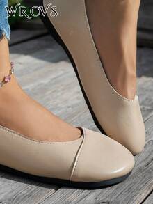Mary Jane 女款復古做舊圓頭休閒平底鞋 魔鬼氈鞋 麥爾德風格 - 米色 - 查看 5