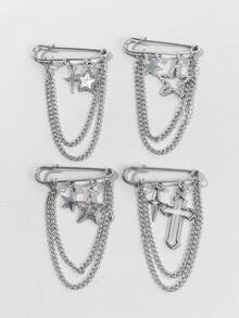 قطعة واحدة بروش دبوس أمان متعدد الطبقات بسلسلة نجمة وصليب، إكسسوار ملابس بأسلوب آسيوي فريد للفتيات العصريات، مجوهرات شخصية - متعدد الألوان - مشاهدة 1
