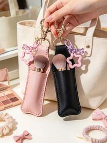 Sweet Style PU Leather Lipstick Holder Keychain, Bag Charm Accessory With Transparent Bear And Star Candy Pendant, Built-In Card Slot For Lipstick/Lip Balm, Lobster Clasp Design For Easy Attachment To Bag Exterior, Exquisite Girly Design, Compact Space-Saving Storage And Decorative Bag Pendant - Multicolor - View 6