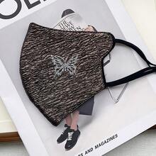 Chinese Style Shiny Silk Pleated Face Cover, Butterfly Rhinestone Decor Mask For Autumn Winter Windproof - Multicolor - View 9