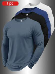 Men's Spring/Autumn Soft Comfortable Lightweight Breathable Solid Color Long Sleeve T-Shirt For Running, Fitness, Sports And Casual Wear - Dark Grey - View 1