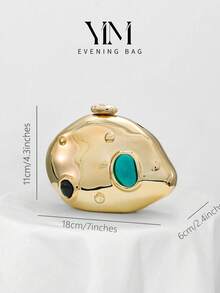 YMI STYLE Vintage Asymmetrical Metallic Color Asymmetric Box Evening Clutch, Charming European And American Fashion Handbag, Suitable For Ball, Wedding, Party, Cocktail, Birthday Party, Matching With Formal Dress, As Birthday/Holiday Gift - Gold - View 6