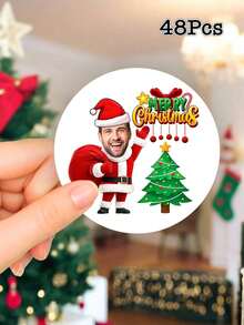 Custom Photo Christmas Stickers, Personalized Face Round Stickers, Merry Christmas Labels For Gift Envelope, Holiday Party Decor, Cute Xmas Gift For Family, Friends & Colleagues - Multicolor - View 21