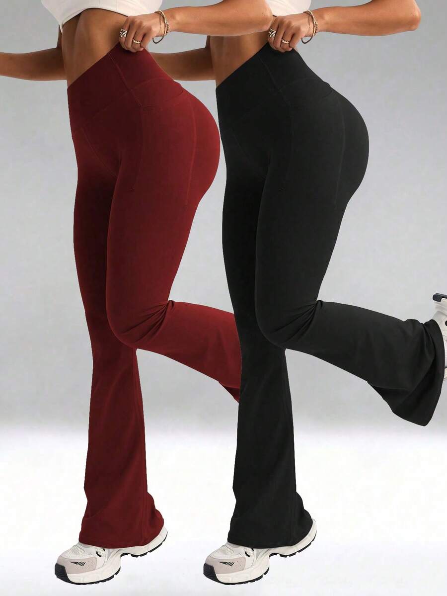 High-Waisted Flare Yoga Pants With Hidden Pockets, 4-Way Stretch, Suitable For Workouts And Everyday Wear Winter - Multicolor - View 1