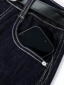 xinmonlee Korean Style New Vintage Drape High Waist Denim Jeans Belt Long Pants Office Campus Daily Summer - Dark Wash - View 3