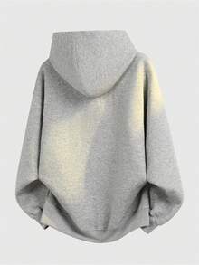 1pc Men's Light Gray Raglan Sleeve Hooded Sweatshirt With Snap Button Collar, Raglan Sleeve Loose Fit, Kangaroo Pocket, Minimalist Streetwear Style, Pullover Sweatshirt For Daily Commute And Casual Street Outfits - Light Grey - View 8
