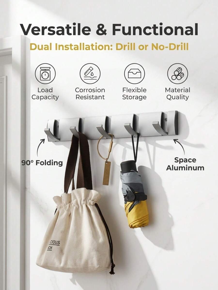1pc Thickened Hidden Wall Hook, Wall-Mounted, Suitable For Fitting Room, Hallway And Entryway, Sturdy And Durable, Can Be Drilled Or Adhered, Foldable When Not In Use, Home Decor, Christmas Decoration