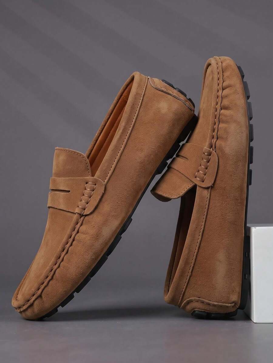 Classic Design Men's Gentleman Loafers, Slip-On Solid Color Soft Velvet Casual Shoes, Comfortable Breathable Non-Slip Wear-Resistant, All-Season Versatile Gentleman Casual Shoes - Brown - View 1