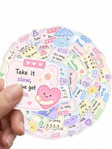 50Pcs Aesthetic Self‑Care Positive Quote Vinyl Stickers, Mental Wellness Affirmation Decals, Kind Reminder Text Graphic, Waterproof For Bottle, Notebook, Suitcase, Journal, Scrapbooking - Multicolor - View 3