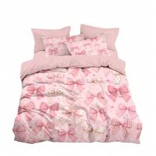 3pcs Bowknot Pattern Duvet Cover Set (1 Duvet Cover + 2 Pillowcases, No Inserts), Sweet Style, Cute Modern, Healing Cute, All Season Use, Digital Print, Polyester Bedding, Soft & Breathable, Machine Washable, Ideal For Home Or Dorm - Multicolor - View 10