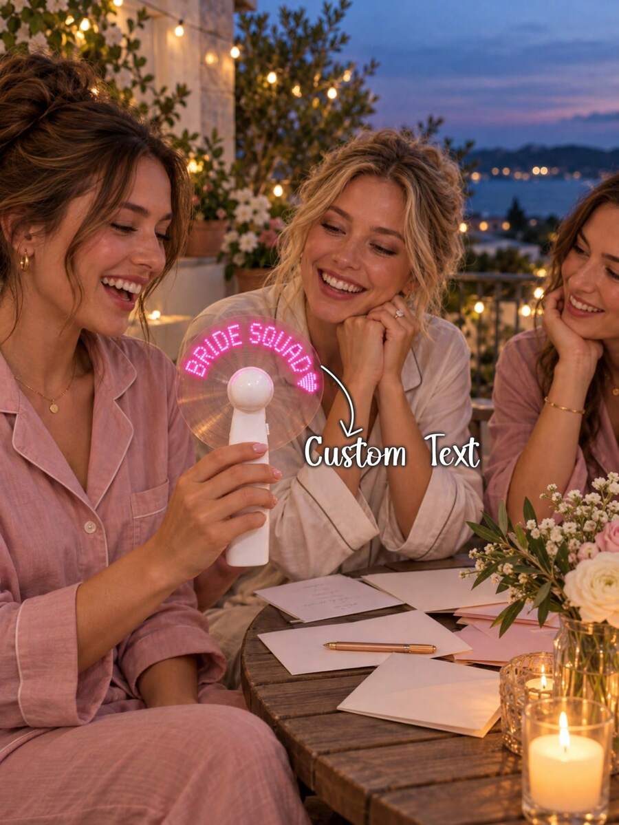1PC Custom LED Message Handheld Fan, Personalized Text, Pink Light Up Fan With Heart, Bride Squad Gift, Bridesmaid Gift, Bachelorette Party Favor, Bridal Shower & Wedding Photo Prop - Multicolor - View 1