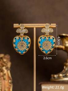 Vintage Floral Heart-Shaped Necklace And Earrings, Suitable For Women's Daily Commute And Gift-Giving, High-End Gift For Girlfriend And Best Friend - Multicolor - View 7