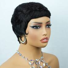 1B Color Layered Pixie Cut Human Hair Wig With Bangs, Fully Hand-Tied Black Short Wig, Valentine's Day Gift For Women - Natural Black - View 9