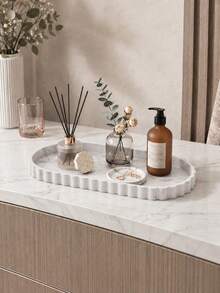Marble White Silicone Dressing Table Organizer Tray In 3 Sizes, Scalloped Edge Storage For Perfume, Lipstick, Makeup Brushes And Jewelry, Decorative Countertop Accessory For Bathroom Vanities And Daily Skincare Arrangements - Multicolor - View 6