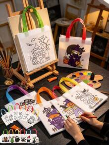12入萬聖節聖誕節DIY禮品袋 塗鴉托特袋 線條圖案禮品袋附彩色提把 氛圍營造用品 拍照道具 適用派對包裝 包裝袋 桌心裝飾 禮品袋 - 多色 - 查看 2