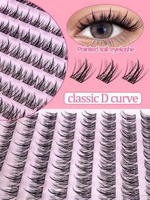220 Clusters Large Capacity Pointed Tail D-Curl Dense Voluminous Fluffy Eye Tail Extension False Eyelashes, Dual-Tone Soft Lightweight Faux Mink Fur Segmented Mixed Length DIY Hot Girl Style Fluffy Messy Stage Makeup - D - View 5