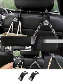 2pcs Shiny Crown Pattern Car Multi-Function Seat Hook, Backseat Storage Organizer, Car Interior Backrest Small Hook - Crown Headrest Hook - View 1