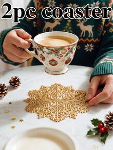 12pcs, Christmas, Gold Hollow PVC Drink Coasters, Washable Table Decor, Non-Slip Tableware Mats, Breathable Heat Dissipation Cup Holders, Lightweight And Easy To Store, Suitable For Restaurants, Cafes, Homestays, Applicable For Afternoon Tea, Holidays, Parties, Gatherings, Weddings, Dinner Parties. - Multicolor - View 19