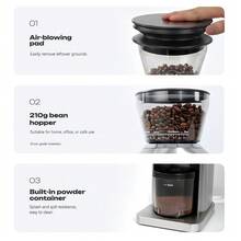 HiBREW مطحنة قهوة كهربائية G3 PLUS بجسم من الفولاذ المقاوم للصدأ ولوحة تحكم باللمس 31 إعداد طحن قابل للتعديل متوافقة مع أحجام 51/54/58 ملم سعة خزان الحبوب 210 جرام مع منفاخ مدمج لتقليل البقايا - قابس اتحاد أوروبي نوع F (220 إلى 240 فولت) - مشاهدة 9