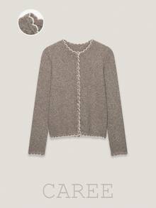 Áo cardigan len nữ CAREE cổ tròn họa tiết quả trám, cúc vàng, một hàng cúc, phong cách vintage academia cho mùa thu đông - Lạc đà - Xem 1