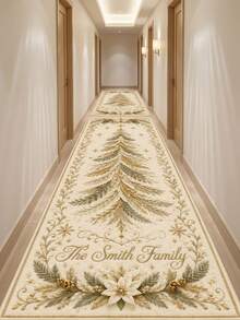 1PC Beige Gold Christmas Tree Pattern Runner Carpet, European Minimalist Holiday Luxury Warm Faux Cashmere Rectangular Machine Washable Long Strip Rug, Suitable For Christmas/Kitchen Hallway Corridor Bedside Mat/Winter Holiday Decor Mat, Christmas Home Decoration - Multicolor - View 6