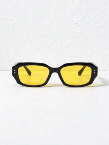 1 PC Men's Black Frame Square Fashion Glasses Solid Color Lens Lightweight PC Frame Casual Simple Style For Daily Street Travel Look With Glasses Box - Multicolor - View 5