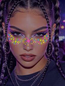 6 Color Fluorescent Freckle Stickers With UV Sensitive Stars And Moon Temporary Tattoos, Suitable For Electronic Music Festivals, Holidays, Christmas, Carnival Party Makeup - Multicolor - View 5