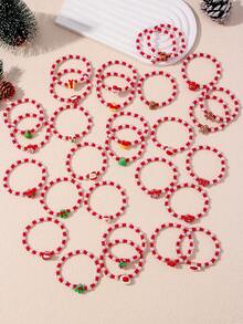29Pcs Kids Christmas Beaded Bracelet Set, Party Favors Holiday Gifts For Girls - Red - View 6