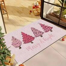 1pc Christmas Theme Pink Christmas Tree Print Welcome Doormat, Polyester Anti-Slip Door Mat, Felt Material Machine Washable, Easy To Clean, Suitable For Pet Mat, Game Room, Bedroom Door, Balcony, Study, RV, Outdoor, Laundry Room, Dining Table, Classic Christmas Elements, Snow Scene Pattern, Winter Decor, Christmas Entrance Decoration, Yard Holiday Arrangement - A - View 9