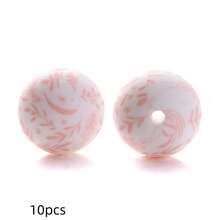 10Pcs 15mm Fresh Colorful Plant Leaf Print Silicone Beads, Multiple Colors Available, Suitable For Holiday Decoration, Jewelry Making, DIY Creative Craft Accessories - Multicolor - View 10