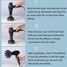 Universal Hair Diffuser Attachment Blow Dryer Nozzles Diffuser Hair Dryer, Professional Hair Diffuser For Curly Wavy Long Hair, Reduce Frizz&Define Curls, Home/Travel Use, Black - Multiple Styles - View 7