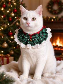 Christmas Pet Drool Scarf, Checkered Snowflake Dog And Cat Neck Scarf With Bell Bow, Adjustable Lace Pet Saliva Strap, Suitable For Holiday Party Costumes - Multicolor - View 24