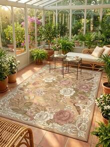 1pc Vintage William Morris Style Rectangular Area Rug, Classical Rose Floral, Bird, Butterfly And Scroll Plant Pattern, Non-Slip Soft Polyester Fiber Mat, Rectangular Decorative Carpet Suitable For Sunroom, Living Room, Bedroom, Entryway, Housewarming, Thanksgiving, Christmas Home Decor Gift - Multicolor - View 1