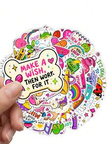 50Pcs Positive Affirmation Stickers, Self‑Love Inspirational Quote Decals, Colorful Doodle Style, Candle, Book, Plant, Motivational Slogan Pattern, Waterproof Vinyl Stickers, For Water Bottle, Laptop, Luggage, Journal, Scrapbook - Multicolor - View 3