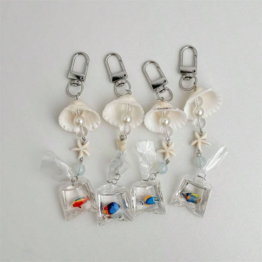 1pc Ocean Tropical Fish Cute Phone Charm, Natural Shell Pendant, Wind Chime Bag Charm, Keychain, Travel Accessory, Birthday Gift, Valentine's Day, Christmas, New Year Gift - Multicolor - View 1