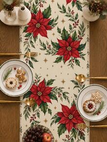 1pc Christmas Style Christmas Ball Print Table Runner, Kitchen Decor, Table Runners, Christmas Home Decor, Christmas Decorations For Home, Microwave Dust Cover, Kitchen Decoration Tablecloth, Home Decor Table Runner, Party, Holiday Decoration Tablecloth, Fireplace Runner, Room Decoration Bed Runner - Multicolor - View 7