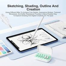 Apple Pencil Pro/USB-C/第2代/第1代替換筆尖，附收納盒，精準控制，耐用 iPad 筆尖配件，6入（粉色） - 綠色 - 查看 6