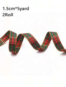 1/2pcs 5Yards Red And Green Plaid Ribbon With Luxurious Gold Edge Pattern, Suitable For Gift Wrapping, Holiday Celebrations, Making Bows, Wreaths And Other DIY Crafts - Multicolor - View 9