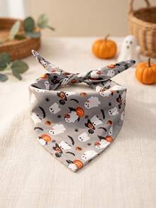 PETSIN Halloween Pet Scarf, Polyester Ghost & Pumpkin Print Accessory For Small Dogs, Suitable For Daily Indoor Wear And Outdoor Parties - Light Grey - View 3