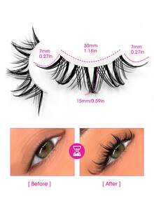 Sibeuna 7 Pairs Manga Lashes,Transparent Stem Crossed Fluffy Natural Faux Mink False Eyelashes,Spike Eyelash,Create A Big-Eyed Effect Of Japanese Comics,For Daily Style Eye Makeup For Self Use At Home - Black - View 4
