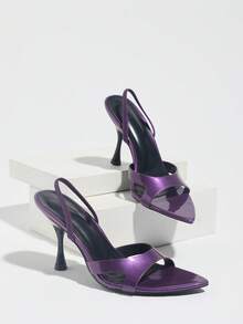 Women's Fashion Party Purple Thin Strap Pointed Toe High Heel Sandals, Cross Hollow Design Suitable For Formal Occasions, Multi-Functional Elegant Sandals, Purple High Heels - Purple - View 5
