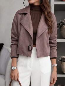 Women's Solid Notch Lapel Long Sleeve Belted Jacket Casual Preppy Business Office Work Home Daily Vacation Holiday Spring Fall Winter - Brown - View 6