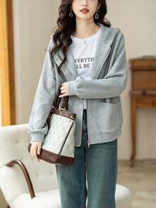 Women's Solid Color Casual Versatile Everyday Hooded Top - Light Grey - View 1
