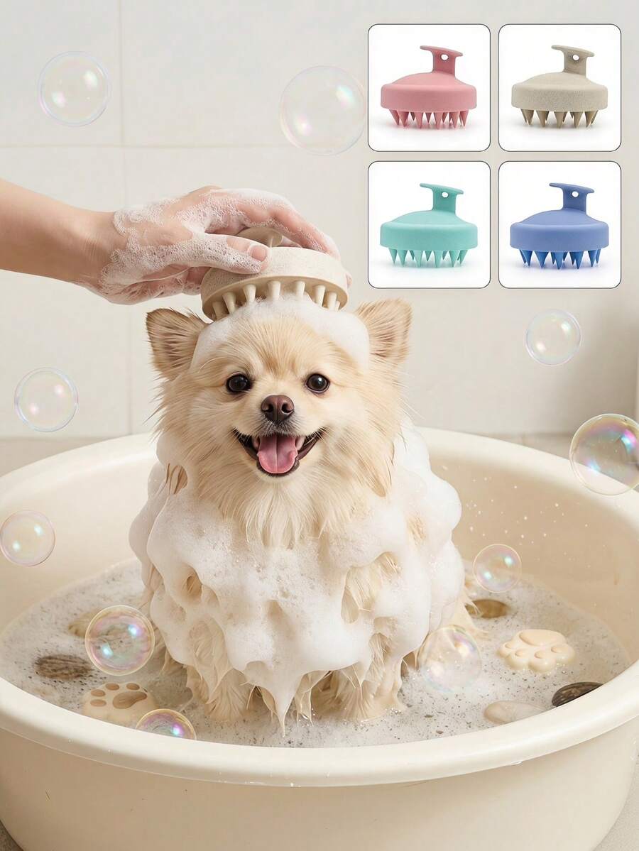 PETSIN 1pc Gentle Silicone Scalp Massage Brush, Wet & Dry Use Shampoo Tool For Deep Cleaning And Relaxing Your Scalp, Scalp Care Accessory Suitable For All Men And Women's Personal Care - Multicolor - View 1