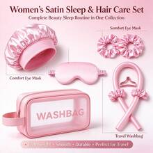 12pcs Women's Sleep Cap, Hair Scrunchie, Eye Mask Set, Casual Solid Color Faux Silk Polyester Set, Daily Vacation All Season Gift - A - View 1