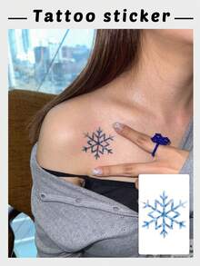 1 Sheet Christmas Temporary Tattoo Sticker Watercolor Blue Snowflake Pattern Waterproof Long Lasting Body Art Decal Easy To Apply For Women Winter Christmas Party Makeup Accessory - Multicolor - View 1